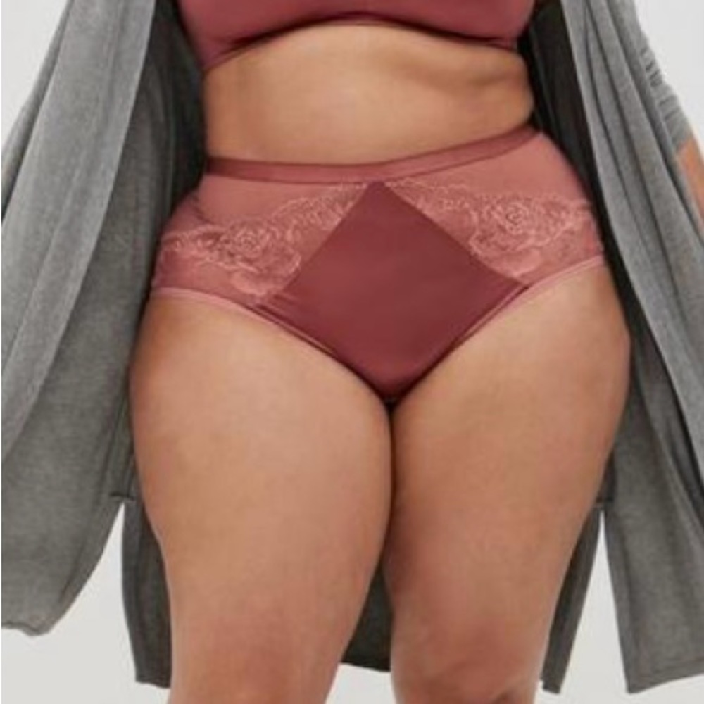 Torrid Rose Pink Shine And Lace High-Rise Cheeky Panty Size 4